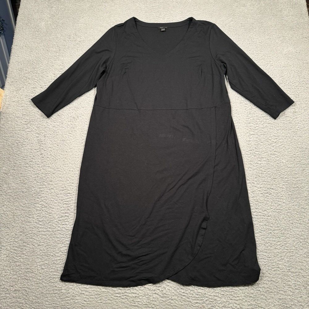 J Jill‎ Wearever Black Dress Long Sleeve Wrap Skirt Rayon 1X Stretchy Career